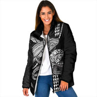 Kanaloa Aloha Hawaii Padded Jacket Humpback Whale Octopus Tattoo Kakau Pattern LT14 Women Black - Polynesian Pride