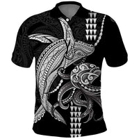 Kanaloa Aloha Hawaii Polo Shirt Humpback Whale Octopus Tattoo Kakau Pattern LT14 Black - Polynesian Pride