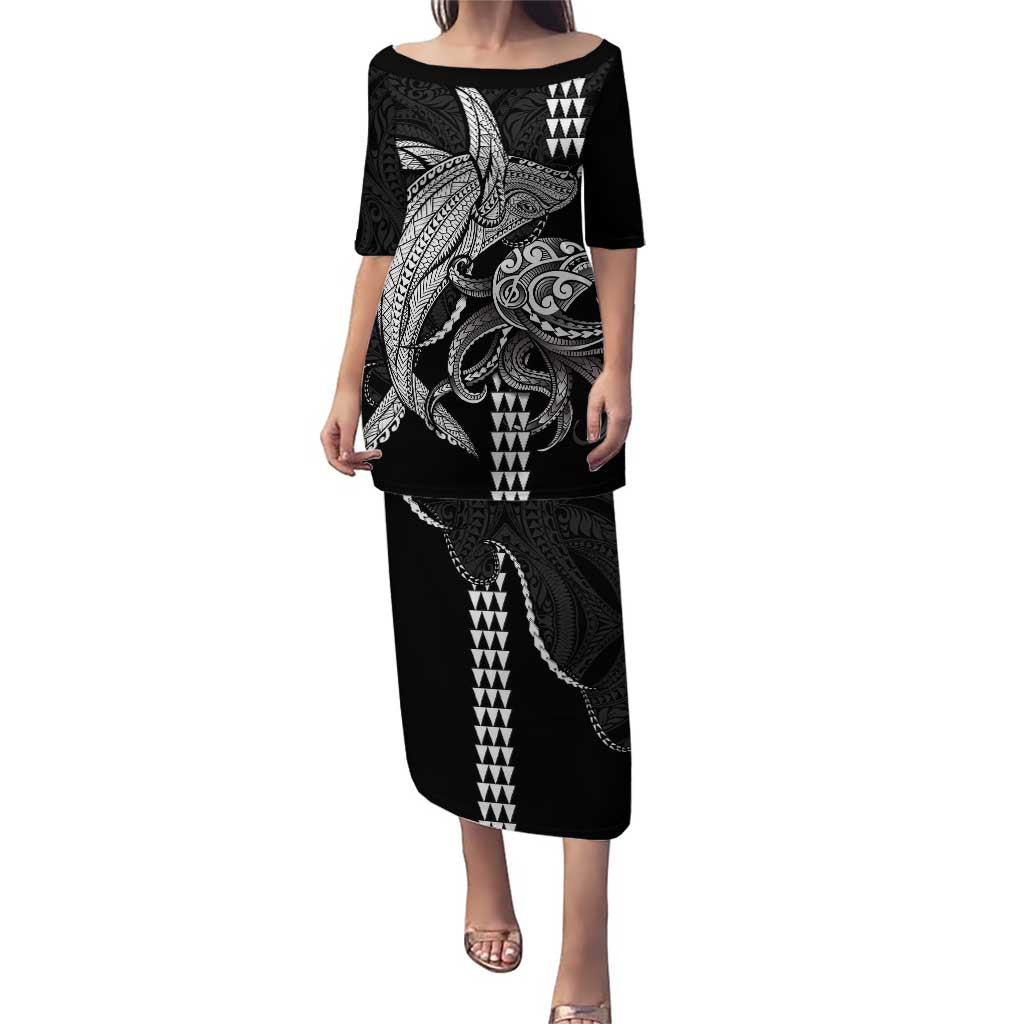 Kanaloa Aloha Hawaii Puletasi Humpback Whale Octopus Tattoo Kakau Pattern LT14 Long Dress Black - Polynesian Pride