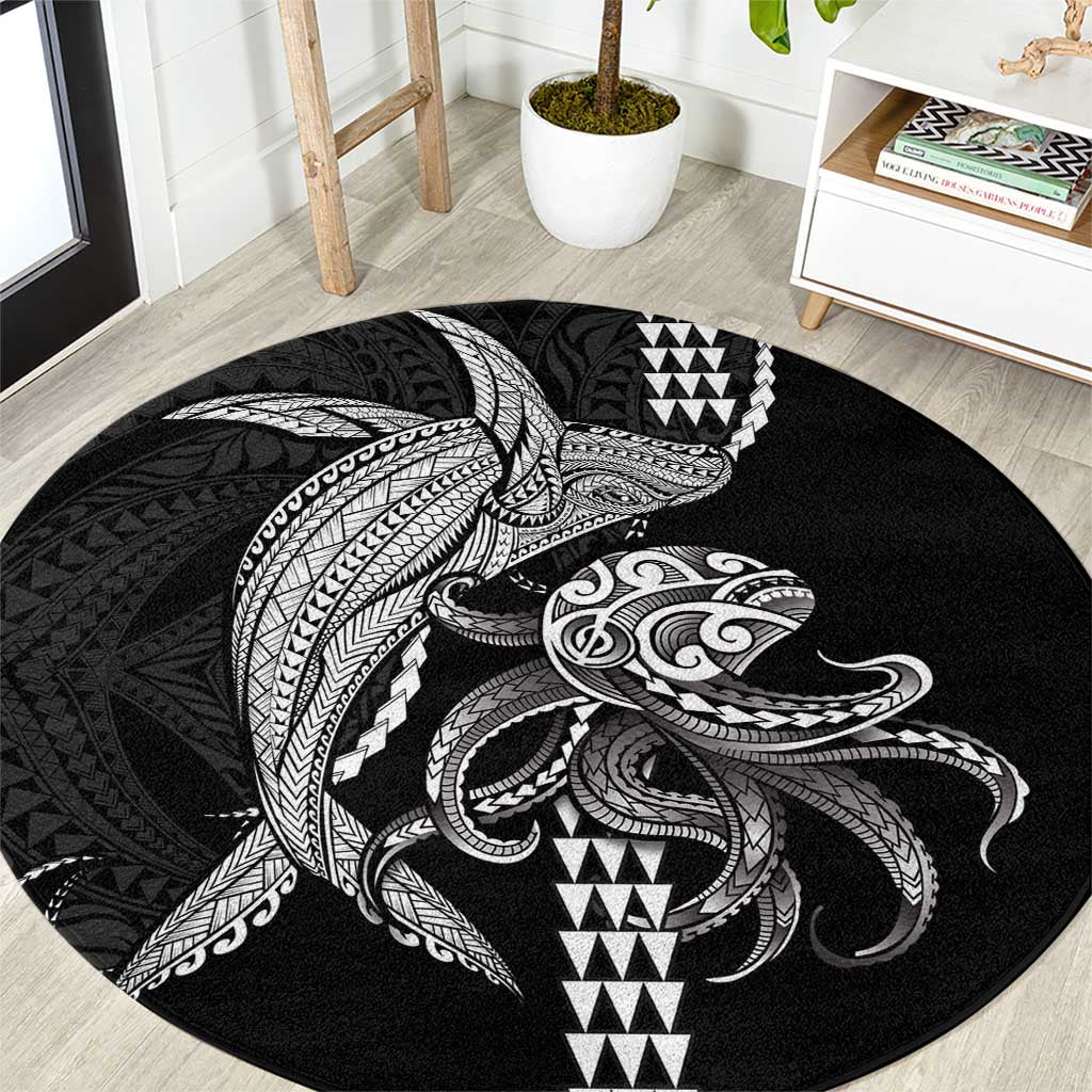 Kanaloa Aloha Hawaii Round Carpet Humpback Whale Octopus Tattoo Kakau Pattern LT14 Black - Polynesian Pride