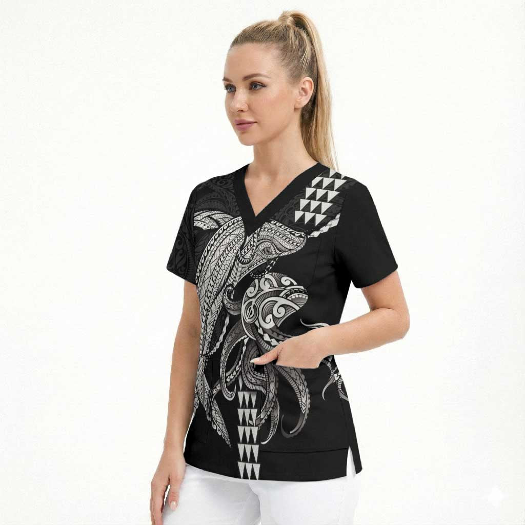 Kanaloa Aloha Hawaii Scrub Top Humpback Whale Octopus Tattoo Kakau Pattern LT14 - Polynesian Pride