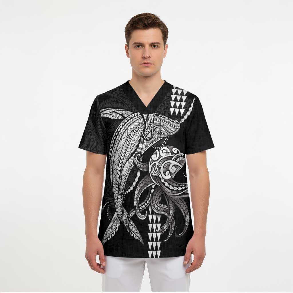 Kanaloa Aloha Hawaii Scrub Top Humpback Whale Octopus Tattoo Kakau Pattern LT14 - Polynesian Pride
