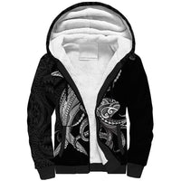 Kanaloa Aloha Hawaii Sherpa Hoodie Humpback Whale Octopus Tattoo Kakau Pattern LT14 Unisex Black - Polynesian Pride