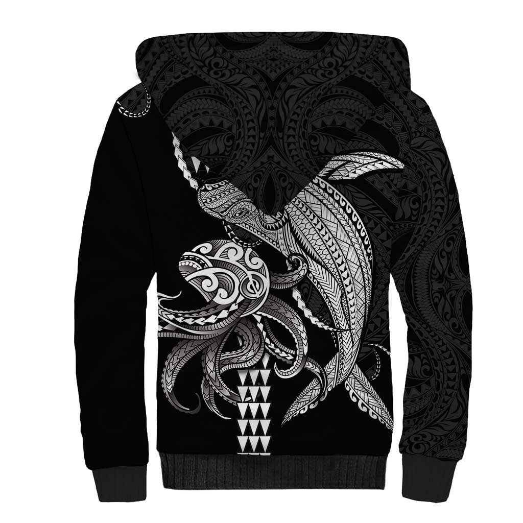 Kanaloa Aloha Hawaii Sherpa Hoodie Humpback Whale Octopus Tattoo Kakau Pattern LT14 - Polynesian Pride