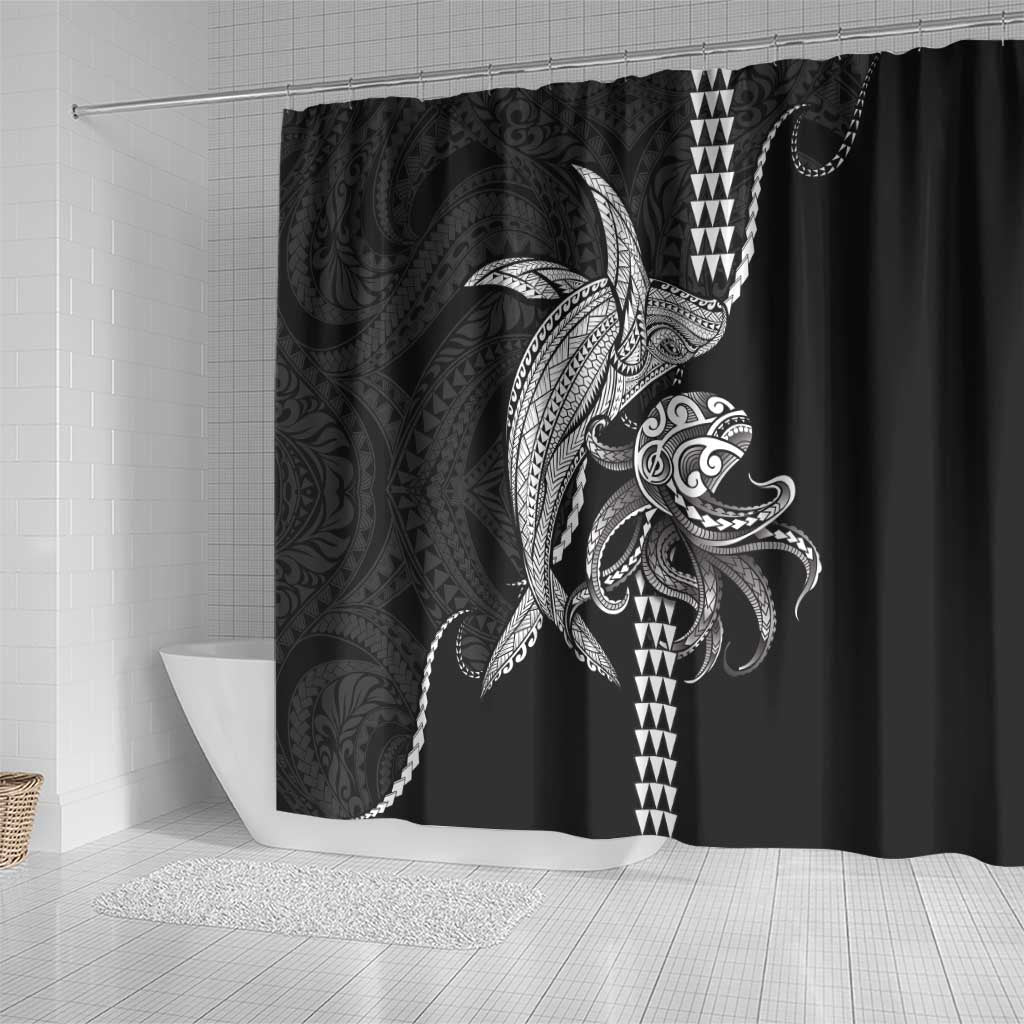 Kanaloa Aloha Hawaii Shower Curtain Humpback Whale Octopus Tattoo Kakau Pattern LT14 - Polynesian Pride
