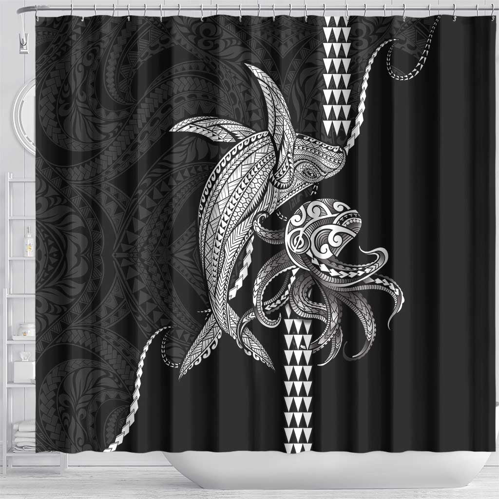 Kanaloa Aloha Hawaii Shower Curtain Humpback Whale Octopus Tattoo Kakau Pattern LT14 - Polynesian Pride