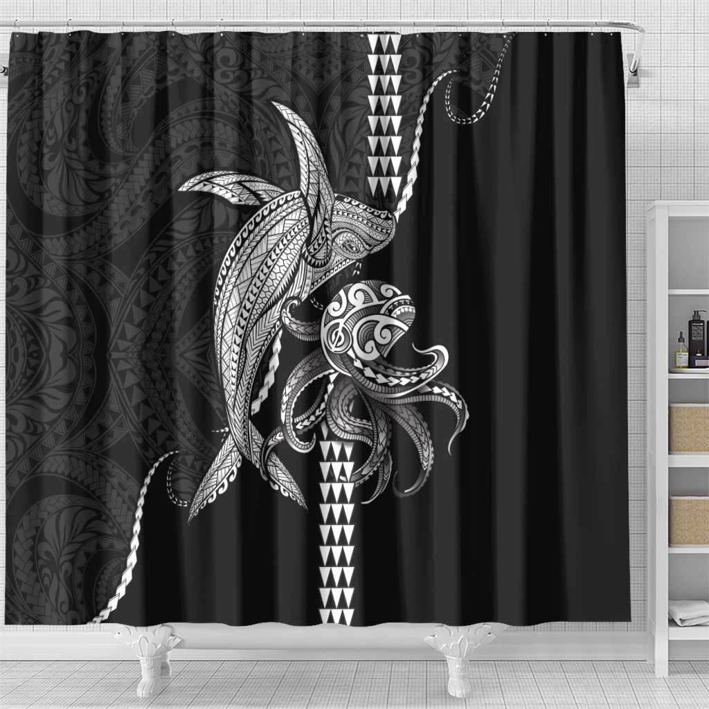 Kanaloa Aloha Hawaii Shower Curtain Humpback Whale Octopus Tattoo Kakau Pattern LT14 - Polynesian Pride