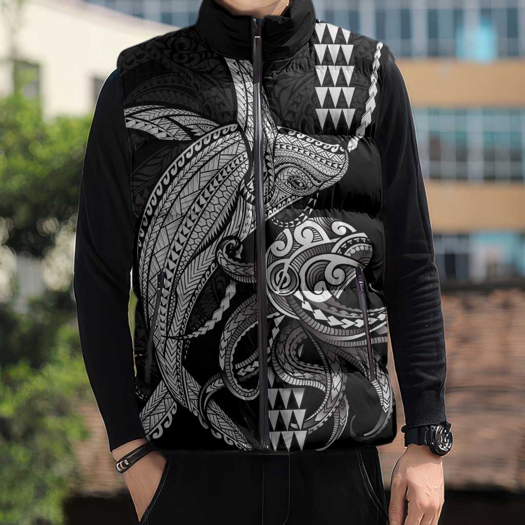 Kanaloa Aloha Hawaii Sleeveless Puffer Jacket Humpback Whale Octopus Tattoo Kakau Pattern LT14 - Polynesian Pride