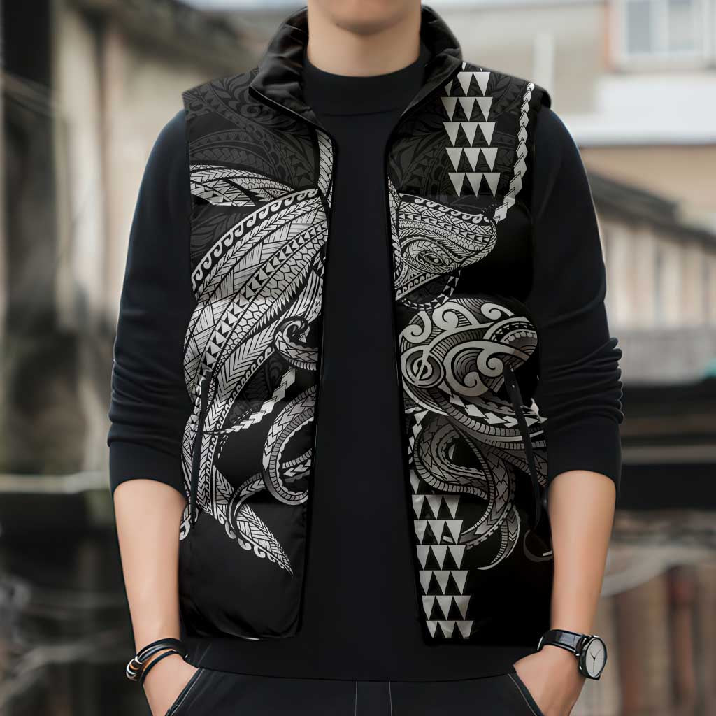 Kanaloa Aloha Hawaii Sleeveless Puffer Jacket Humpback Whale Octopus Tattoo Kakau Pattern LT14 - Polynesian Pride