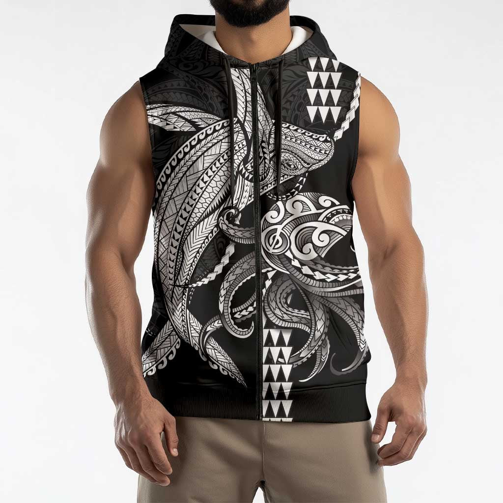 Kanaloa Aloha Hawaii Sleeveless Zip Hoodie Humpback Whale Octopus Tattoo Kakau Pattern LT14 - Polynesian Pride
