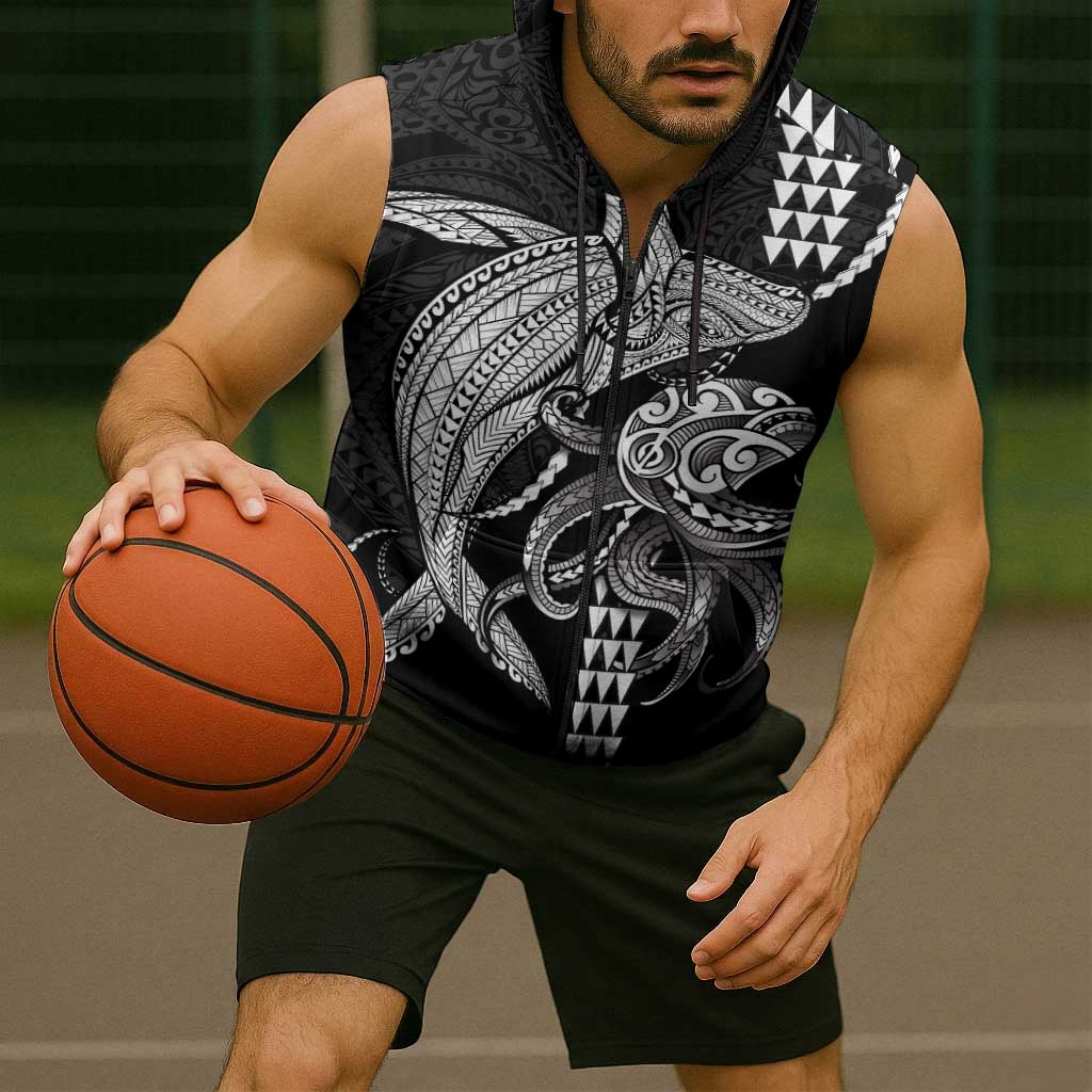 Kanaloa Aloha Hawaii Sleeveless Zip Hoodie Humpback Whale Octopus Tattoo Kakau Pattern LT14 - Polynesian Pride