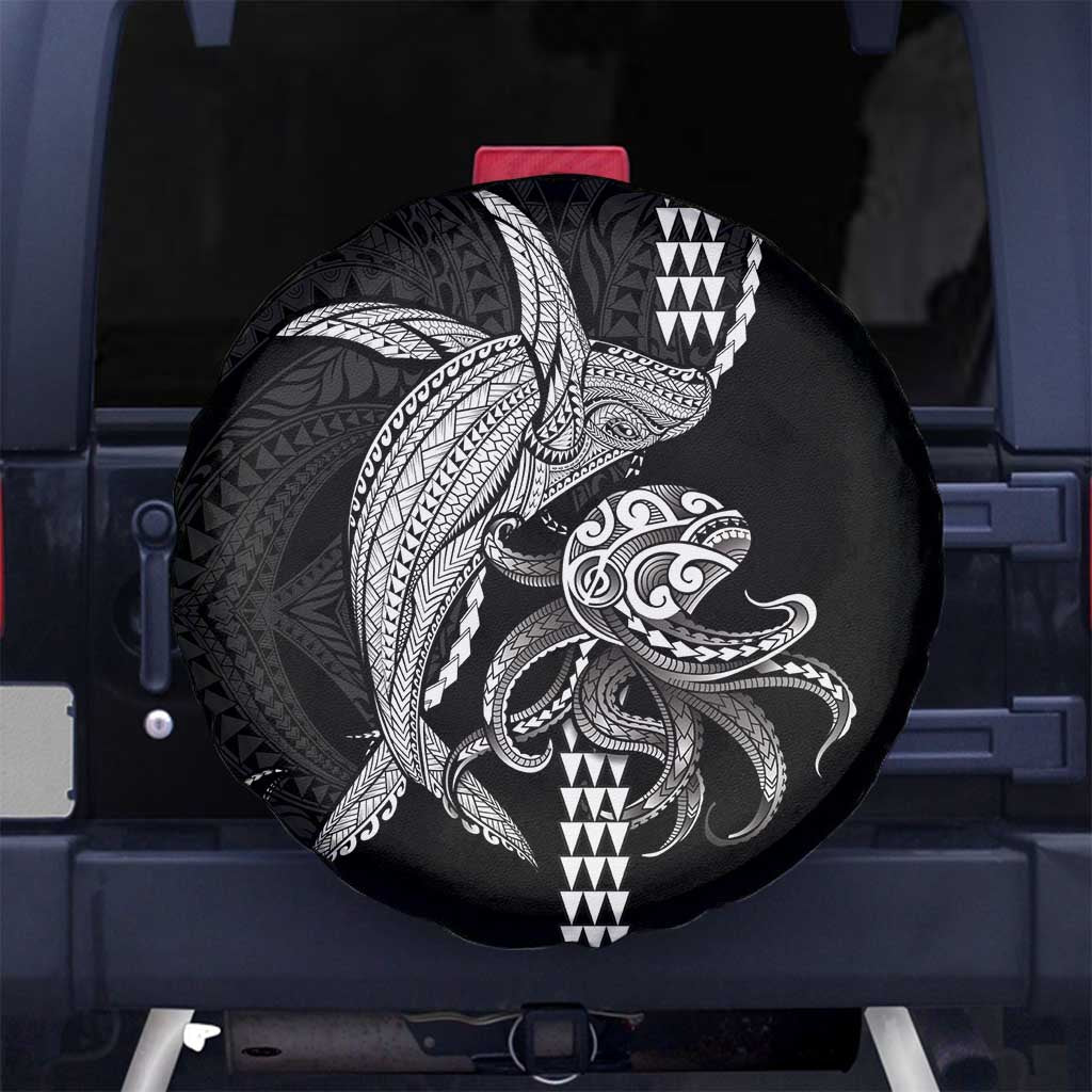 Kanaloa Aloha Hawaii Spare Tire Cover Humpback Whale Octopus Tattoo Kakau Pattern LT14 No hole Black - Polynesian Pride