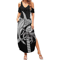 Kanaloa Aloha Hawaii Summer Maxi Dress Humpback Whale Octopus Tattoo Kakau Pattern