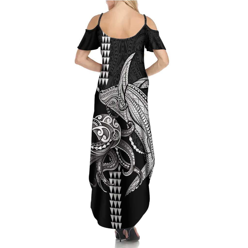 Kanaloa Aloha Hawaii Summer Maxi Dress Humpback Whale Octopus Tattoo Kakau Pattern