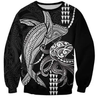 Kanaloa Aloha Hawaii Sweatshirt Humpback Whale Octopus Tattoo Kakau Pattern LT14 Unisex Black - Polynesian Pride