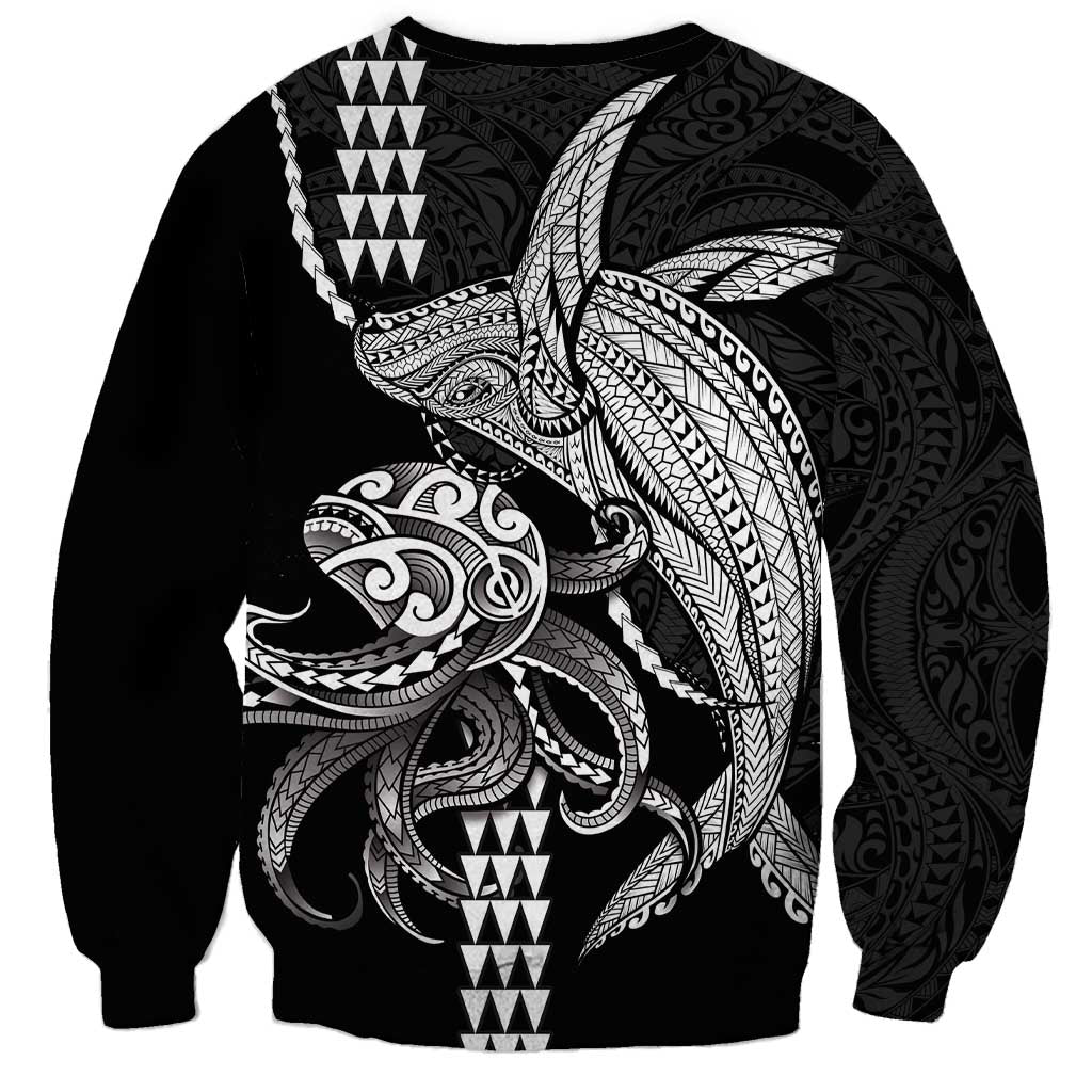 Kanaloa Aloha Hawaii Sweatshirt Humpback Whale Octopus Tattoo Kakau Pattern LT14 - Polynesian Pride