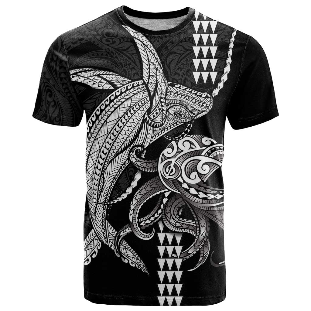 Kanaloa Aloha Hawaii T Shirt Humpback Whale Octopus Tattoo Kakau Pattern LT14 Black - Polynesian Pride