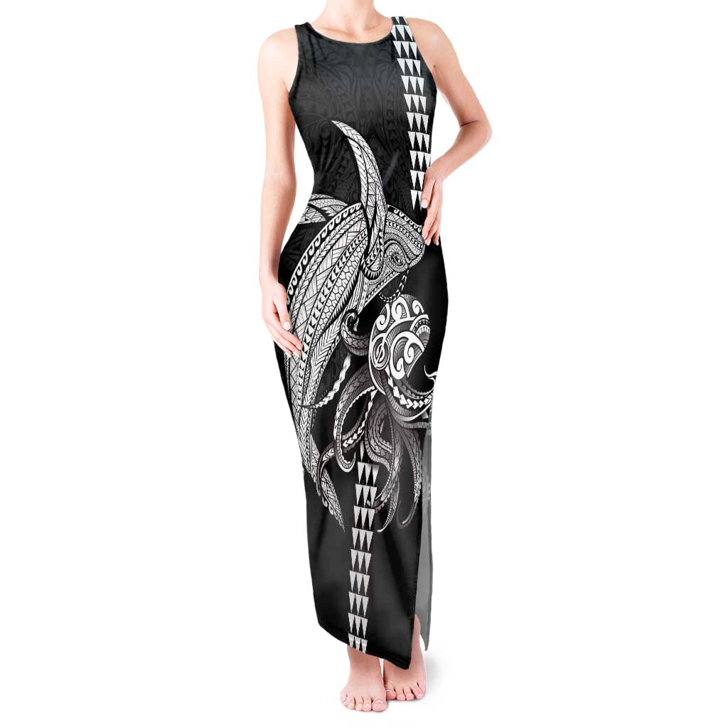 Kanaloa Aloha Hawaii Tank Maxi Dress Humpback Whale Octopus Tattoo Kakau Pattern LT14 Women Black - Polynesian Pride