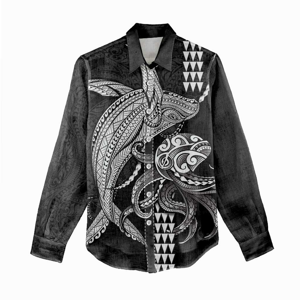 Kanaloa Aloha Hawaii Women Casual Shirt Humpback Whale Octopus Tattoo Kakau Pattern LT14 - Polynesian Pride