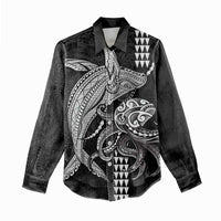 Kanaloa Aloha Hawaii Women Casual Shirt Humpback Whale Octopus Tattoo Kakau Pattern LT14 - Polynesian Pride