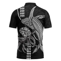 Kanaloa Aloha Hawaii Zipper Polo Shirt Humpback Whale Octopus Tattoo Kakau Pattern LT14 - Polynesian Pride