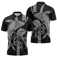 Kanaloa Aloha Hawaii Zipper Polo Shirt Humpback Whale Octopus Tattoo Kakau Pattern LT14 - Polynesian Pride