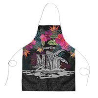 Personalised Hawaii Apron Humpback Whale Tattoo With Tropical Flowers Black LT14 Black - Polynesian Pride