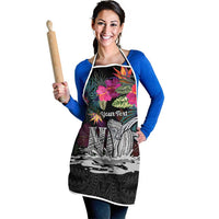 Personalised Hawaii Apron Humpback Whale Tattoo With Tropical Flowers Black LT14 - Polynesian Pride