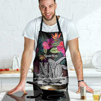 Personalised Hawaii Apron Humpback Whale Tattoo With Tropical Flowers Black LT14 - Polynesian Pride