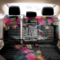 Personalised Hawaii Back Car Seat Cover Humpback Whale Tattoo With Tropical Flowers Black