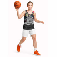 Personalised Hawaii Basketball Jersey Humpback Whale Tattoo With Tropical Flowers Black LT14 - Polynesian Pride