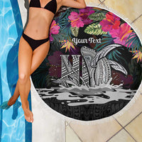 Personalised Hawaii Beach Blanket Humpback Whale Tattoo With Tropical Flowers Black LT14 - Polynesian Pride