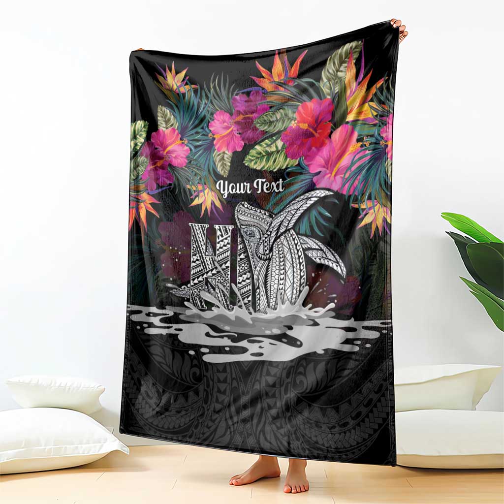 Personalised Hawaii Blanket Humpback Whale Tattoo With Tropical Flowers Black LT14 - Polynesian Pride