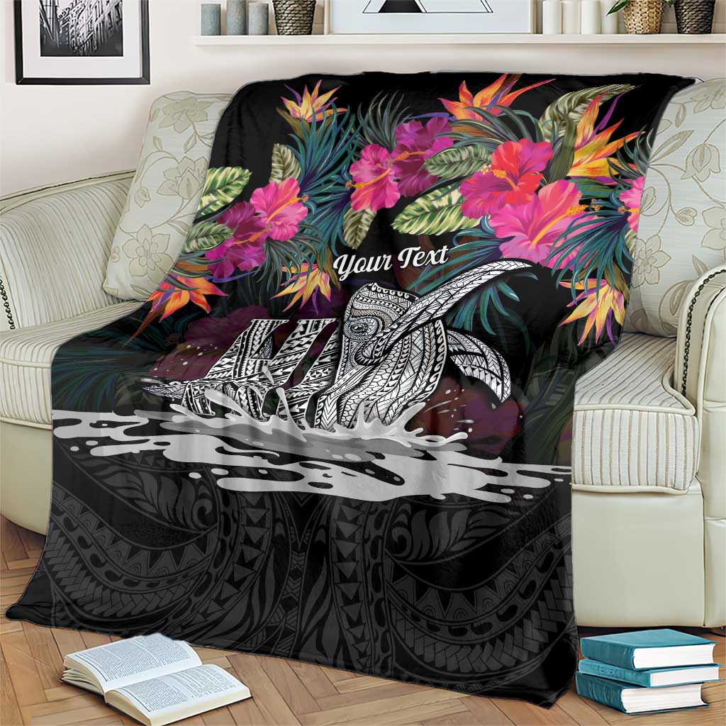 Personalised Hawaii Blanket Humpback Whale Tattoo With Tropical Flowers Black LT14 - Polynesian Pride