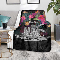 Personalised Hawaii Blanket Humpback Whale Tattoo With Tropical Flowers Black LT14 - Polynesian Pride