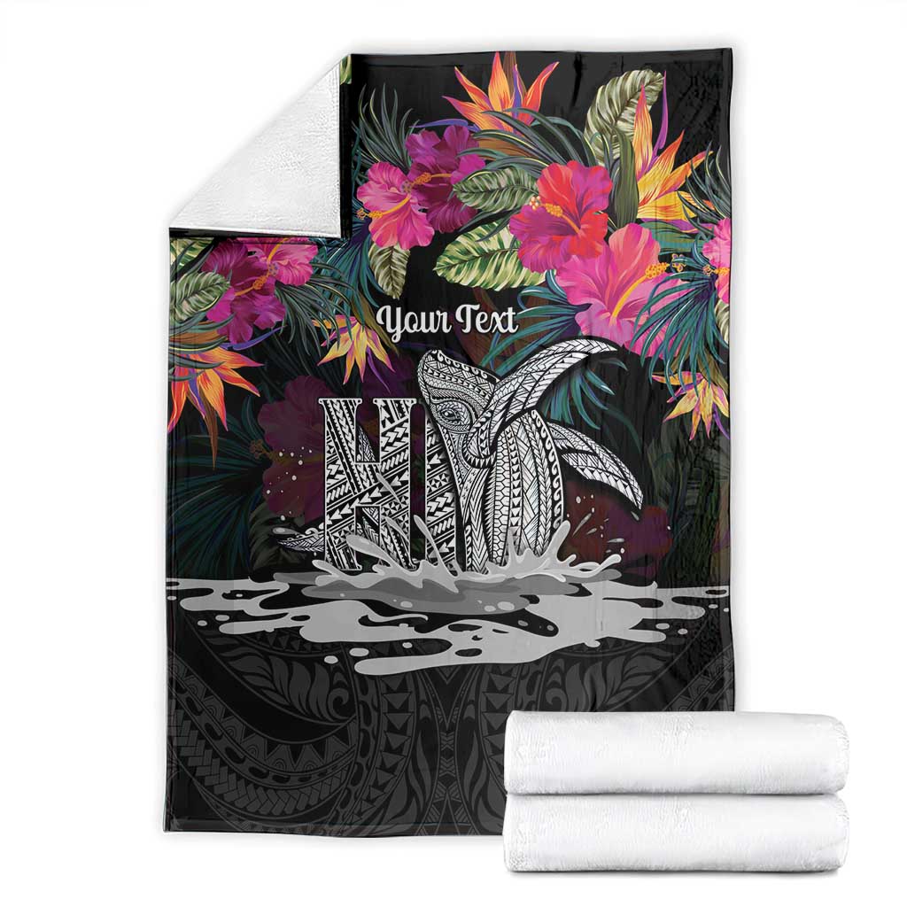 Personalised Hawaii Blanket Humpback Whale Tattoo With Tropical Flowers Black LT14 - Polynesian Pride