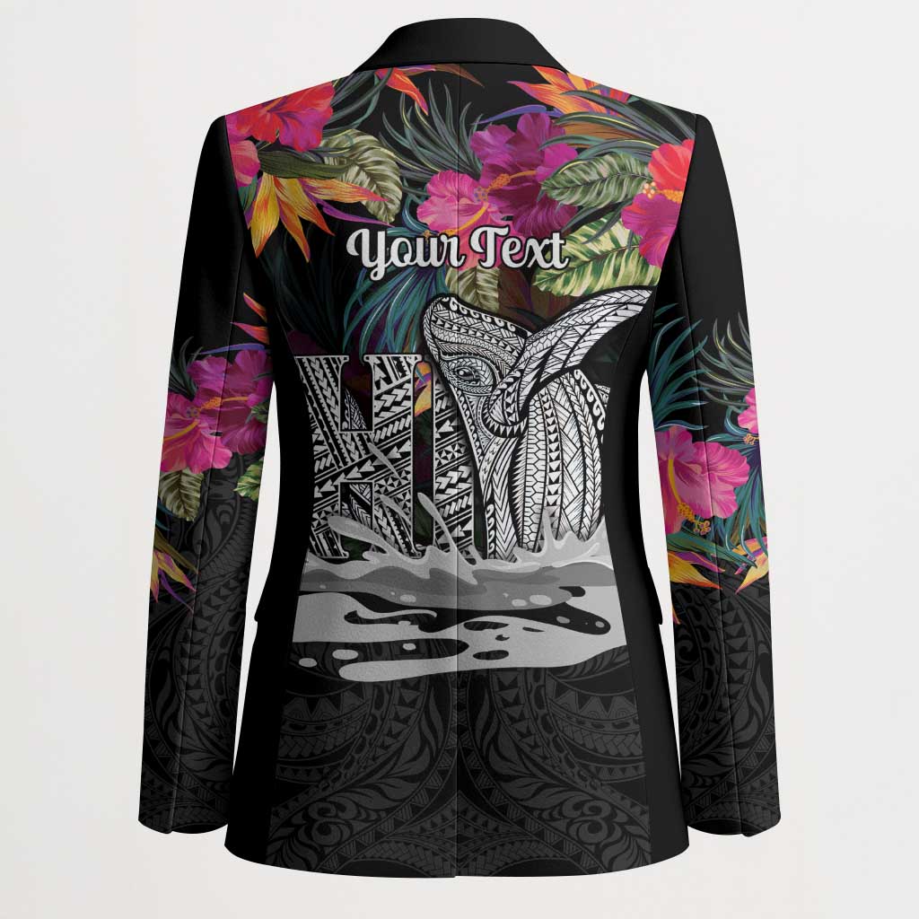 Personalised Hawaii Blazer Humpback Whale Tattoo With Tropical Flowers Black LT14 - Polynesian Pride