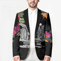 Personalised Hawaii Blazer Humpback Whale Tattoo With Tropical Flowers Black LT14 - Polynesian Pride