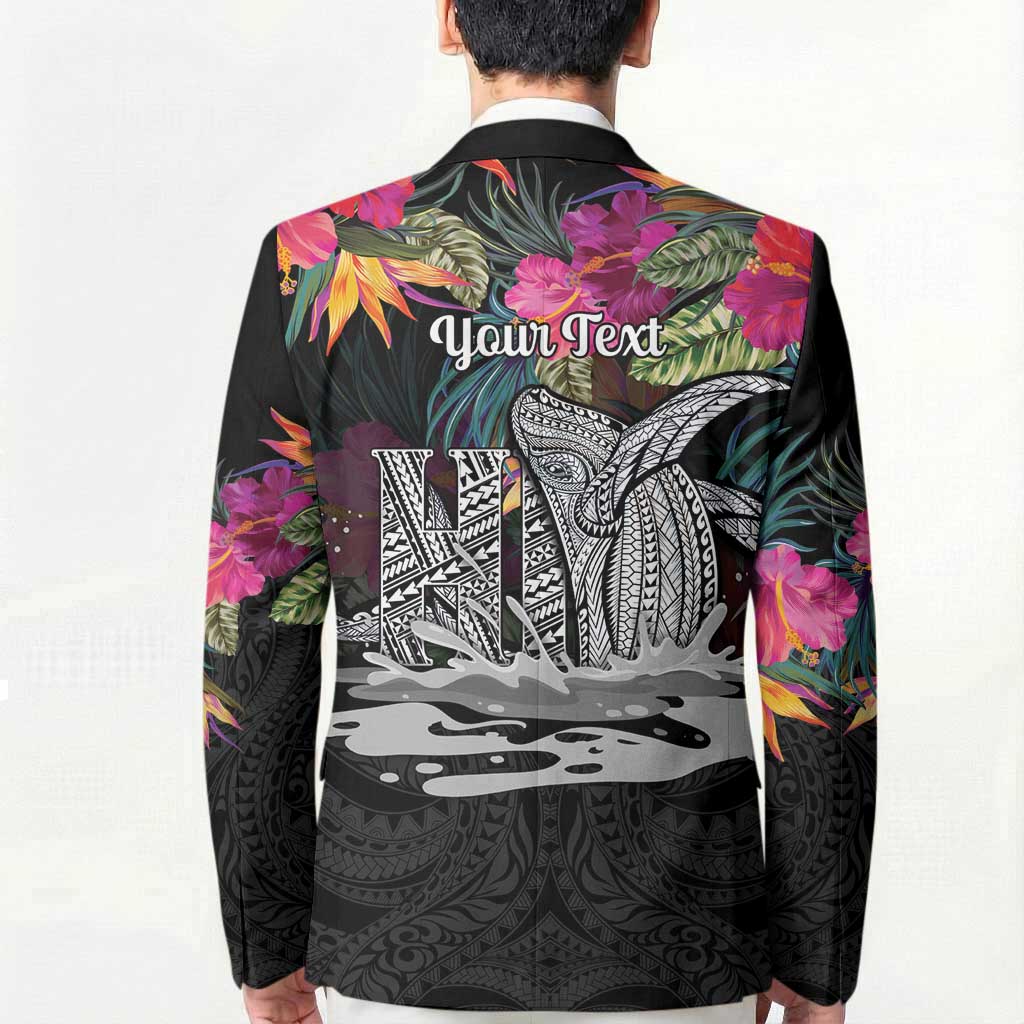 Personalised Hawaii Blazer Humpback Whale Tattoo With Tropical Flowers Black LT14 - Polynesian Pride