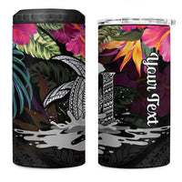 Personalised Hawaii 4 in 1 Can Cooler Tumbler Humpback Whale Tattoo With Tropical Flowers Black LT14 One Size: 16 oz Black - Polynesian Pride