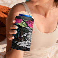 Personalised Hawaii 4 in 1 Can Cooler Tumbler Humpback Whale Tattoo With Tropical Flowers Black LT14 - Polynesian Pride