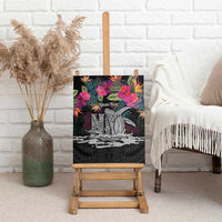 Personalised Hawaii Canvas Wall Art Humpback Whale Tattoo With Tropical Flowers Black LT14 - Polynesian Pride