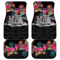 Personalised Hawaii Car Mats Humpback Whale Tattoo With Tropical Flowers Black LT14 - Polynesian Pride