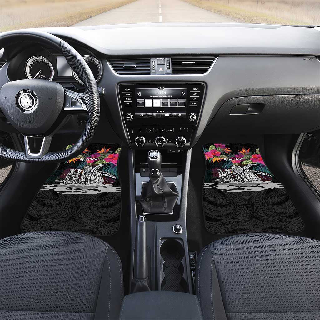Personalised Hawaii Car Mats Humpback Whale Tattoo With Tropical Flowers Black LT14 Set 2pcs - Front Black - Polynesian Pride