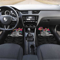 Personalised Hawaii Car Mats Humpback Whale Tattoo With Tropical Flowers Black LT14 Set 2pcs - Front Black - Polynesian Pride