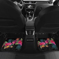 Personalised Hawaii Car Mats Humpback Whale Tattoo With Tropical Flowers Black LT14 Set 2pcs - Back Black - Polynesian Pride