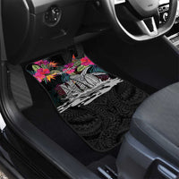 Personalised Hawaii Car Mats Humpback Whale Tattoo With Tropical Flowers Black LT14 - Polynesian Pride