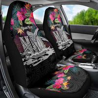 Personalised Hawaii Car Seat Cover Humpback Whale Tattoo With Tropical Flowers Black LT14 - Polynesian Pride