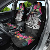 Personalised Hawaii Car Seat Cover Humpback Whale Tattoo With Tropical Flowers Black LT14 - Polynesian Pride