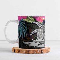 Personalised Hawaii Ceramic Mug Humpback Whale Tattoo With Tropical Flowers Black LT14 Black - Polynesian Pride